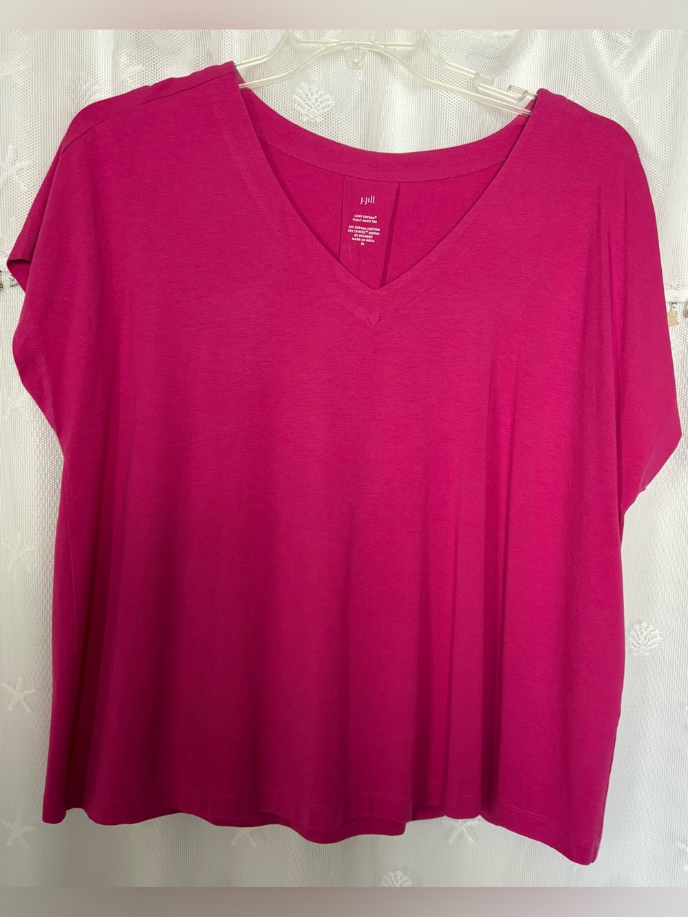 J Jill Deep Pink Raspberry Luxe Supima Pleat Back Tee. Size XL.